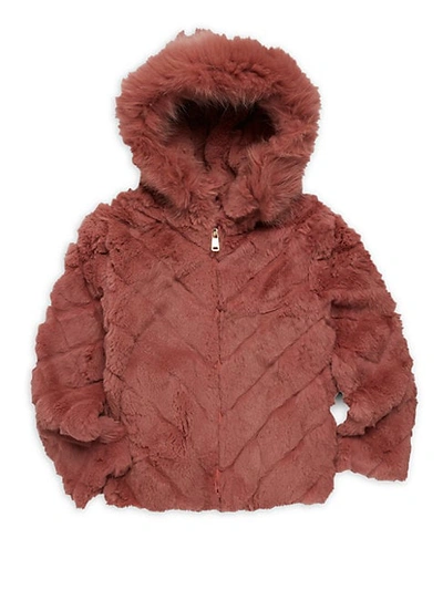 Adrienne Landau Kids' Little Girl's & Girl's Hooded Rabbit Fur & Fox Fur Coat In Rose Pink