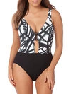AMORESSA BY MIRACLESUIT COMET URSA ABSTRACT COLORBLOCK ONE-PIECE SWIMSUIT,0400012352437