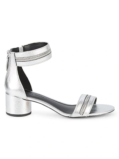 Rebecca Minkoff Ortenne Zipper Metallic Leather Sandals In Silver