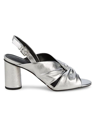 Rebecca Minkoff Agata Metallic-leather Knot Slingback Sandals In Silver