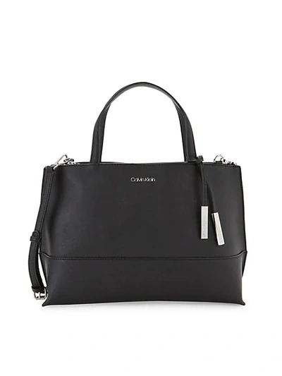 Calvin Klein Mercury Structured Leather Satchel In Black