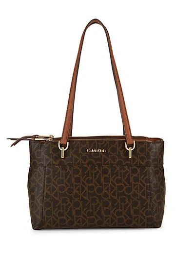 Calvin Klein Logo Tote In Brown Khaki