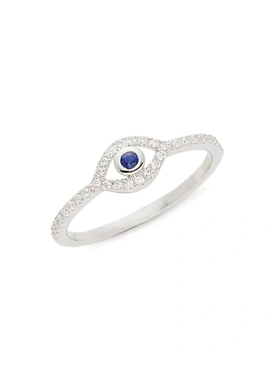 Nephora 14k White Gold, Diamond & Blue Sapphire Evil Eye Ring