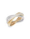 ADRIANA ORSINI TRINITY TWO-TONE & CRYSTAL CRISSCROSS RING,0400011488986