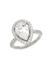 ADRIANA ORSINI RHODIUM-PLATED & CRYSTAL PEAR RING,0400012088916