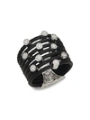 ALOR 18K WHITE GOLD, DIAMOND & BLACK STAINLESS STEEL CABLE RING,0400011969999