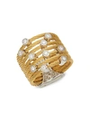 ALOR 18K WHITE GOLD, DIAMOND & YELLOW STAINLESS STEEL CABLE RING,0400011969998