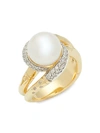 JOHN HARDY BAMBOO 18K YELLOW GOLD, 9.5-10MM FRESHWATER PEARL & DIAMOND TWIST RING,0400012335474