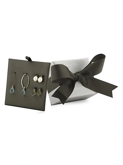 Saks Fifth Avenue 14k Gold, Blue Topaz, Prasiolite & 6mm White Oval Freshwater Pearl Convertible Earrings Set