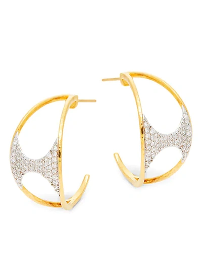 Gurhan Tuxedo 22k Yellow Gold, 18k Yellow Gold & White Diamond Half Hoop Earrings