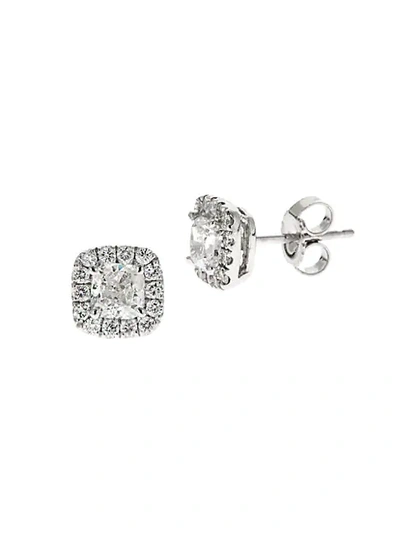 Saks Fifth Avenue 18k White Gold & White Diamond Cushion Stud Earrings