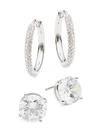 ADRIANA ORSINI 2-PAIR RHODIUM-PLATED & CRYSTAL EARRINGS SET,0400011689181