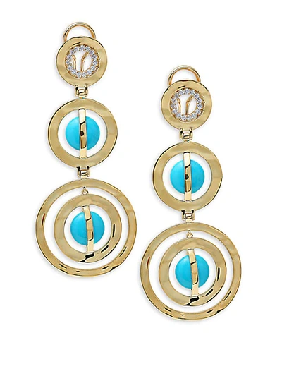 Ippolita 18k Yellow Gold, Turquoise & Diamond Drop Earrings