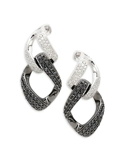 Saks Fifth Avenue Women's 14k White Goldplated & Black Rhodium White & Black Diamond Interlink Drop Earrings In Black Silver