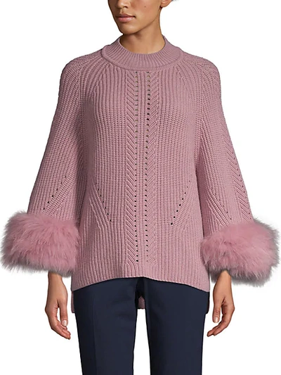 Fendi Fox Fur-cuff Cashmere Sweater In Pink