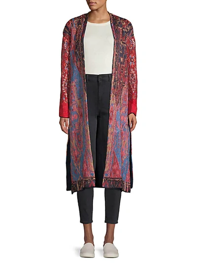 Chloé Mixed-print Open-front Kaftan In Red Multi