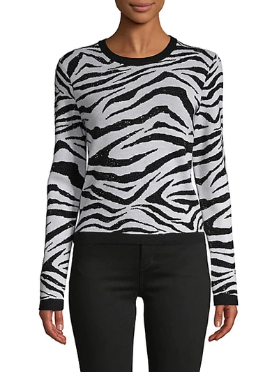 Alice And Olivia Connie Crystal-embellished Zebra-jacquard Wool-blend Sweater In Black