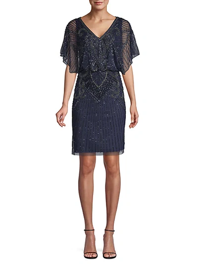 Aidan Mattox Beaded Art-deco Sheath Dress In Twilight