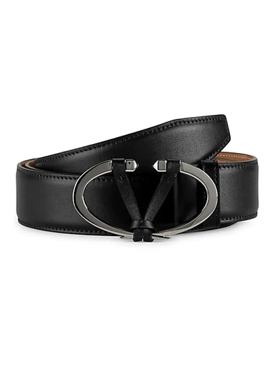 Valentino Garavani Logo Buckle Leather Belt In Light Ivory