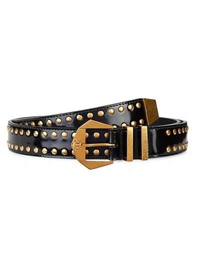 Versace Studded Patent Leather Belt In Black Multi
