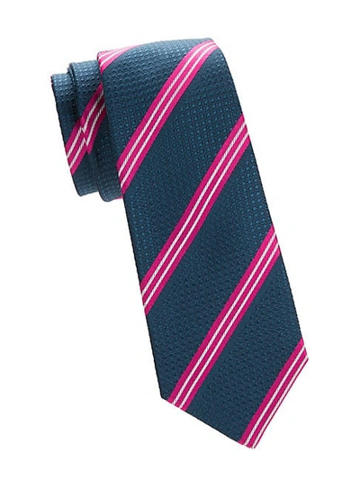 Kiton Textured Stripe Silk Tie In Teal