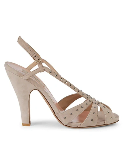 Valentino Garavani Crystal Embellished Suede Sandals In Poudre