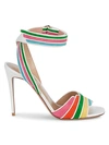 VALENTINO GARAVANI RAINBOW SUEDE & LEATHER STILETTO ANKLE-STRAP SANDALS,0400012378431