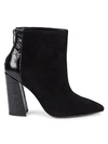 CHARLES DAVID CROC-EMBOSSED LEATHER & SUEDE POINT-TOE BOOTIES,0400012027965