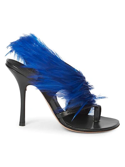 Dries Van Noten Feather-accent Leather Sandals In Blue