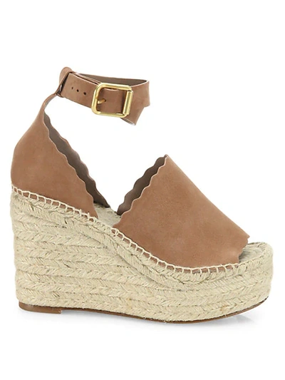 Chloé Lauren Suede Espadrille Wedges In Reef Shell