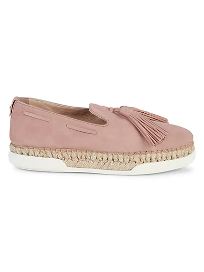 Tod's Suede Espadrille Loafers In Pink