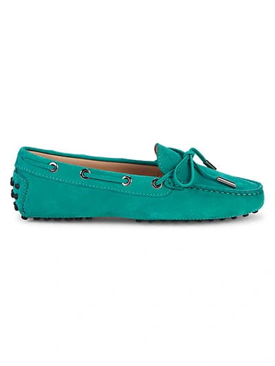 Tod's Suede Driving Loafers In Aqua