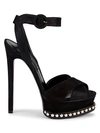 CASADEI FAUX PEARL & SUEDE PLATFORM SANDALS,0400012326396