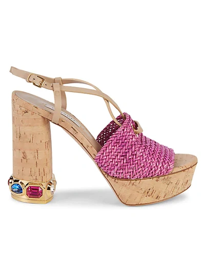 Casadei Jewel-embellished Leather Platform Slingback Sandals In Pink