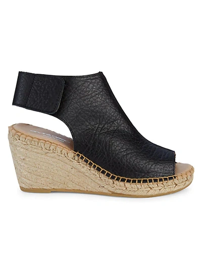 Andre Assous Floral Leather Wedge Espadrilles In Black