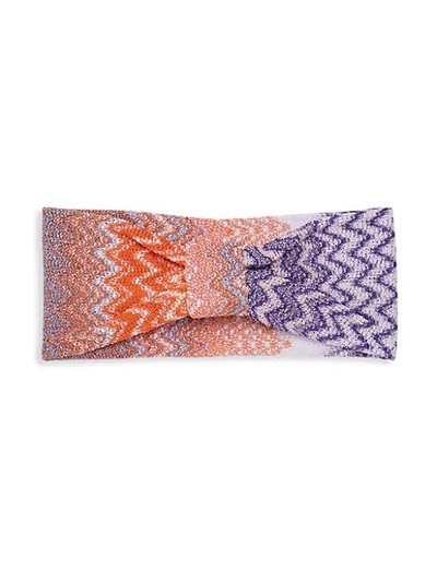 Missoni Knit Chevron Headband In Orange Purple