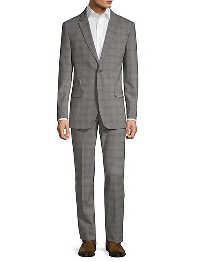 Ben Sherman Slim-fit Plaid Wool Blend Suit In Mid Grey