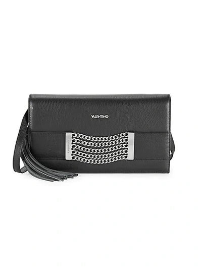 Valentino By Mario Valentino Lena Chain & Tassel Pebbled-leather Crossbody Bag In Black