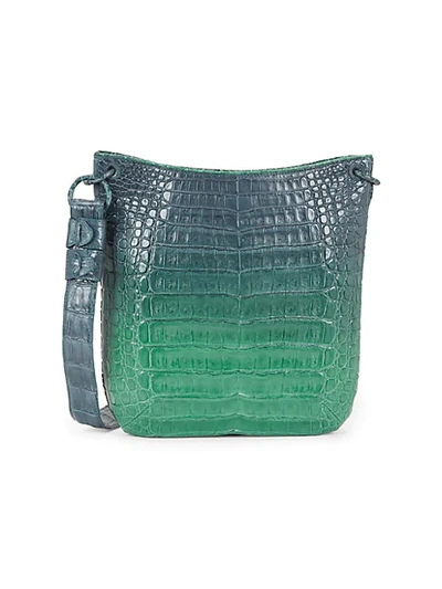 Nancy Gonzalez Textured Crocodile Leather Crossbody Bag In Green