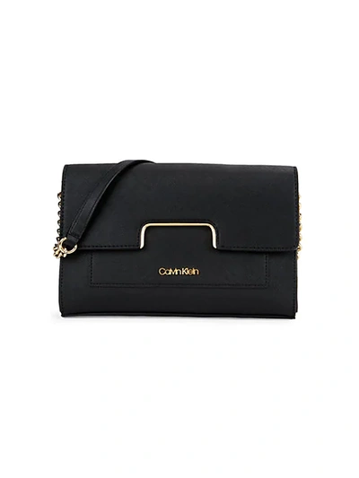 Calvin Klein Foldover Crossbody Bag In Black Gold