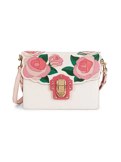 Dolce & Gabbana Floral Iguana-embossed Leather Crossbody Bag In Pink