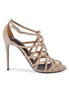 DOLCE & GABBANA NETTED SUEDE STILETTO SANDALS,0400010628009