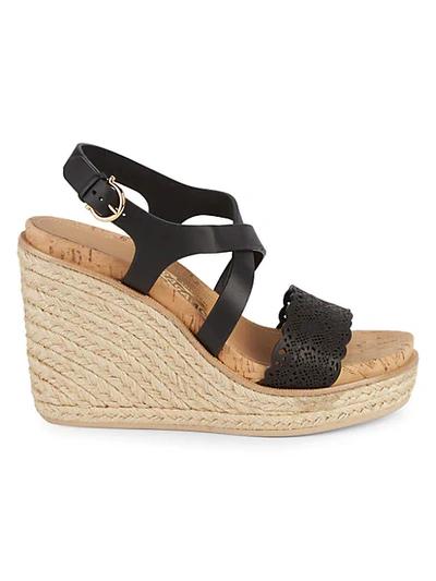 Ferragamo Gioela Lasercut Wedge Sandals In Nero