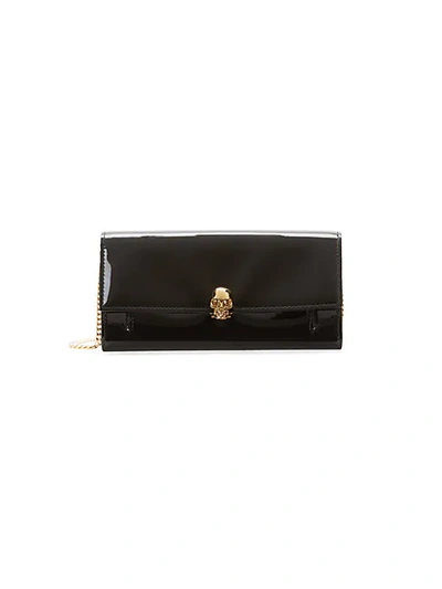 Alexander Mcqueen Skull Patent Leather Wallet On Chain In Black