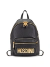 MOSCHINO LOGO PLATE PEBBLED LEATHER BACKPACK,0400011567653