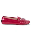 TOD'S HEAVEN FRINGE PATENT LEATHER LOAFERS,0400011837879