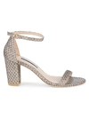 STUART WEITZMAN NEARLY NUDE METALLIC GLITTER BLOCK-HEEL SANDALS,0400012028634