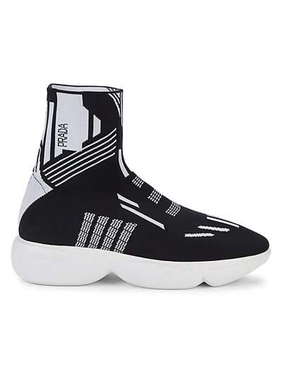 Prada Geometric Sock Sneakers In Black White