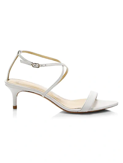 Alexandre Birman Smart Cocktail Leather Kitten Heel Sandals In White