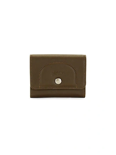 Longchamp Short Leather Card Case In Khaki